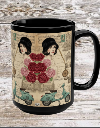 Parisian Chic Scooter 15oz Black Mug
