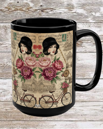 Parisian Chic Bicycle 15oz Black Mug