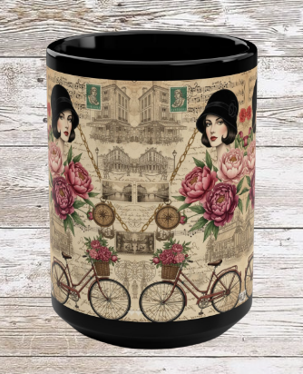 Parisian Chic Bicycle 15oz Black Mug