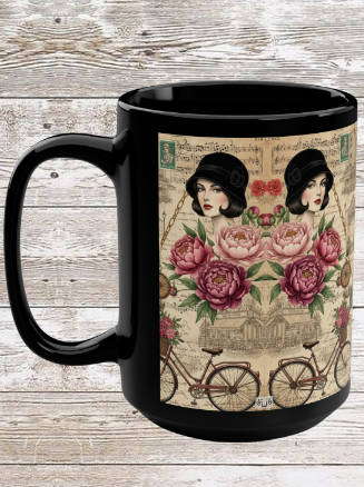 Parisian Chic Bicycle 15oz Black Mug