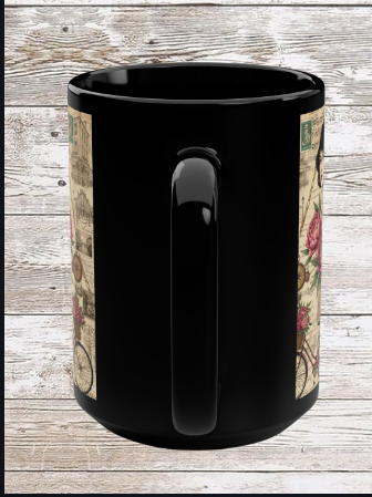 Parisian Chic Bicycle 15oz Black Mug