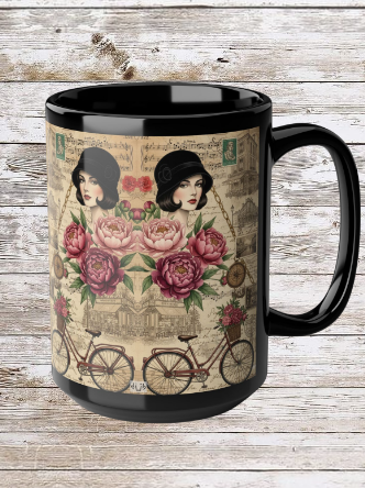 Parisian Chic Bicycle 15oz Black Mug