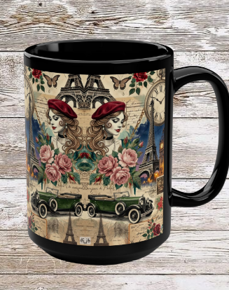 Parisian Chic Red Beret 15oz Black Mug