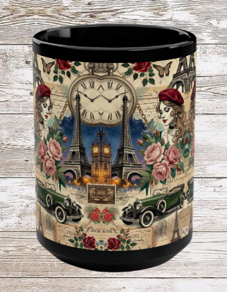 Parisian Chic Red Beret 15oz Black Mug