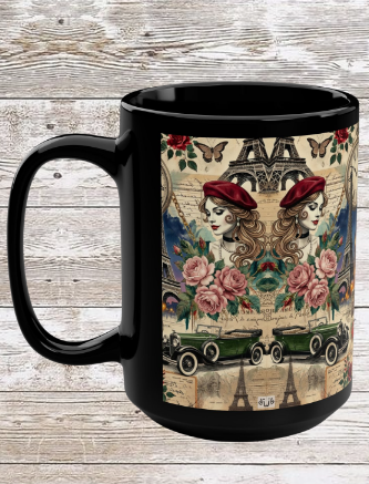 Parisian Chic Red Beret 15oz Black Mug