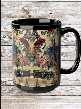 Parisian Chic Red Beret 15oz Black Mug