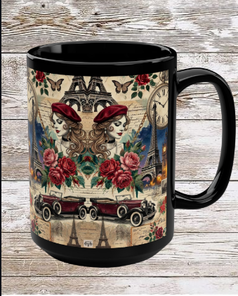 Parisian Chic Blue Sky 15oz Black Mug