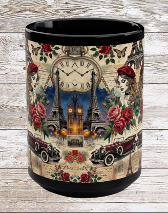 Parisian Chic Blue Sky 15oz Black Mug