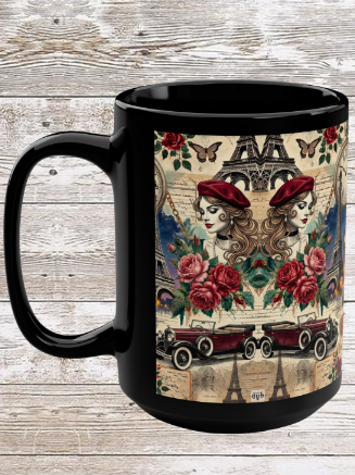 Parisian Chic Blue Sky 15oz Black Mug