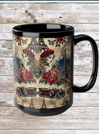 Parisian Chic Blue Sky 15oz Black Mug