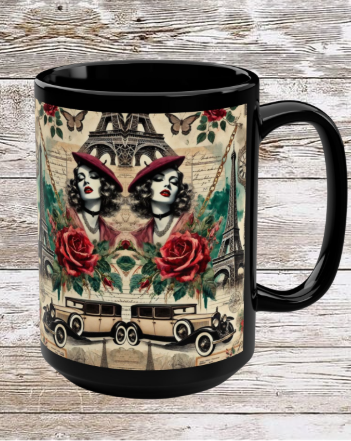 Parisian Chic Roses 15oz Black Mug