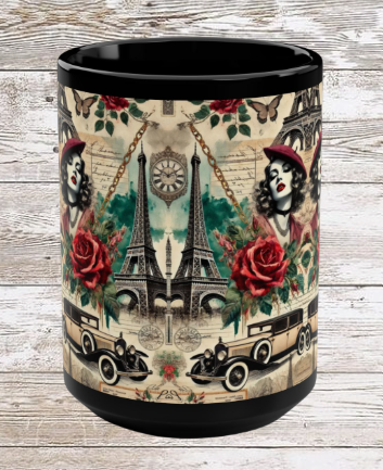 Parisian Chic Roses 15oz Black Mug