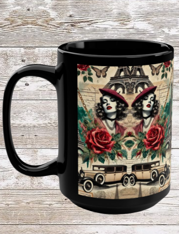 Parisian Chic Roses 15oz Black Mug