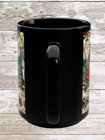 Parisian Chic Roses 15oz Black Mug