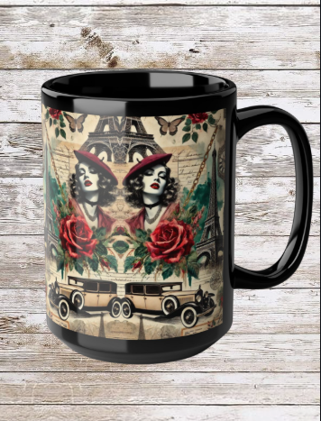 Parisian Chic Roses 15oz Black Mug