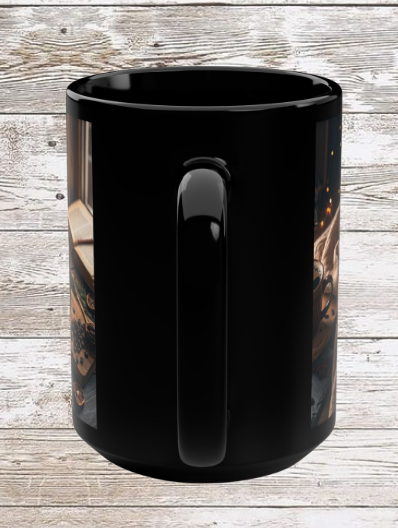 Coffee & Beans 15oz Black Mug