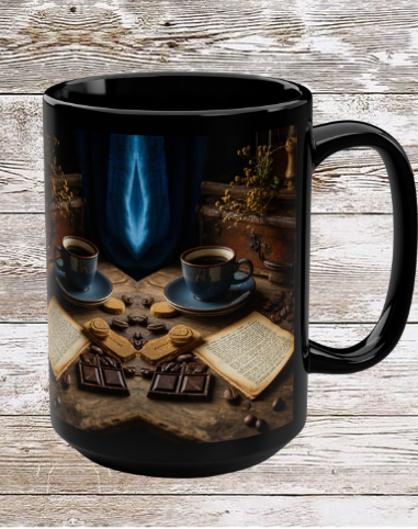 Coffee & Journal 15oz Black Mug