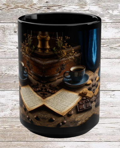 Coffee & Journal 15oz Black Mug