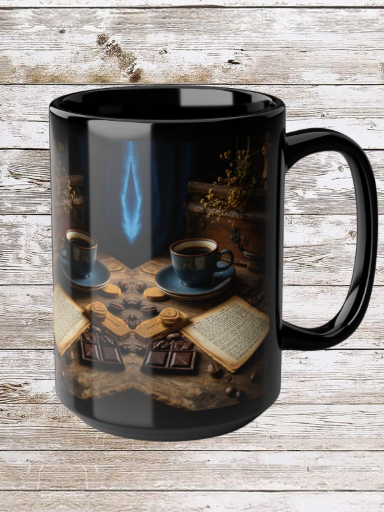 Coffee & Journal 15oz Black Mug
