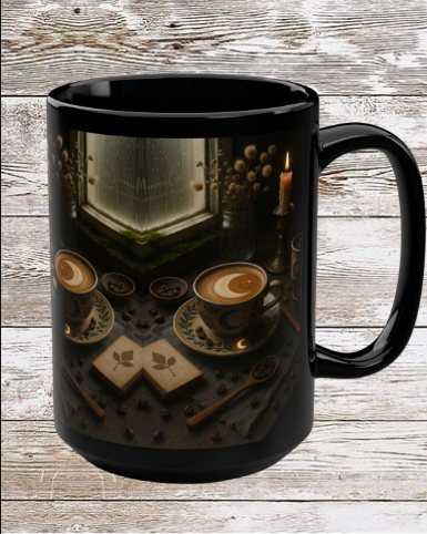 Coffee & Candle 15oz Black Mug