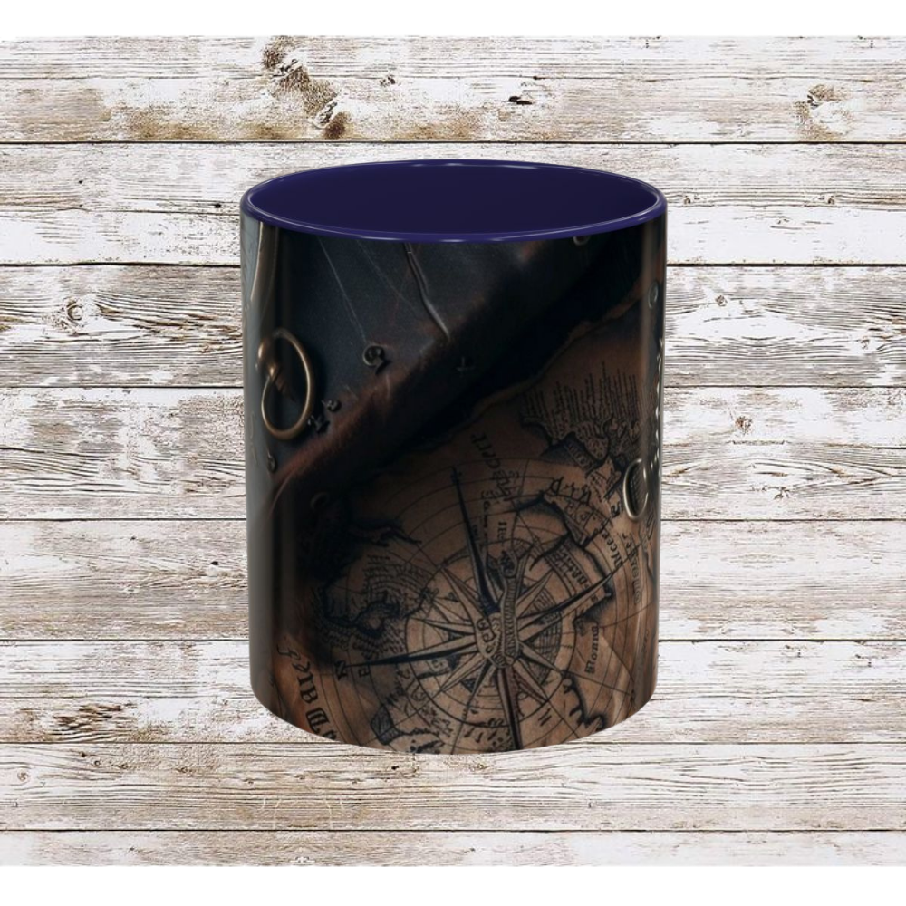 Compasses and Map Themed Coffee Mug, Traveler Gift, Adventure Mug, Wanderlust Mug, Explorer Cup, Camping Mug, Unique Map Mug