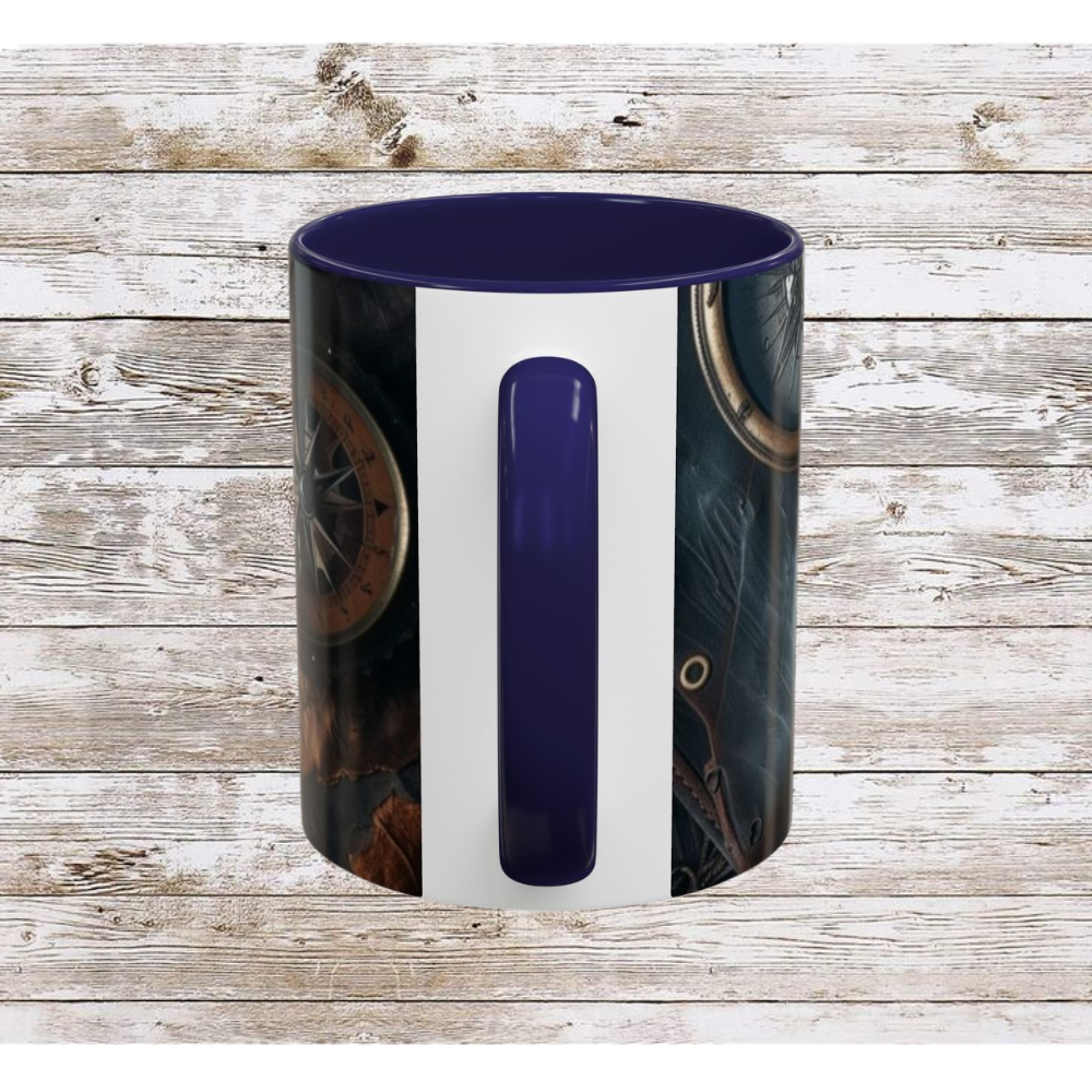 Compasses and Map Themed Coffee Mug, Traveler Gift, Adventure Mug, Wanderlust Mug, Explorer Cup, Camping Mug, Unique Map Mug