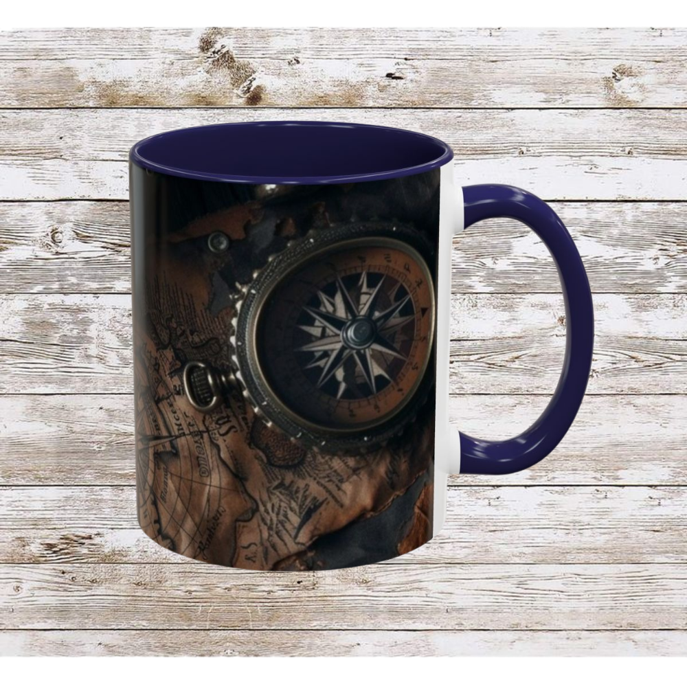 Compasses and Map Themed Coffee Mug, Traveler Gift, Adventure Mug, Wanderlust Mug, Explorer Cup, Camping Mug, Unique Map Mug