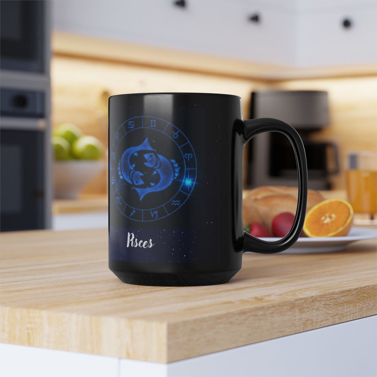 Pisces Zodiac Mug, Astrology Gift Cup, Reflection Gratitude Lunar New Year Coffee Cup, Black, 15oz
