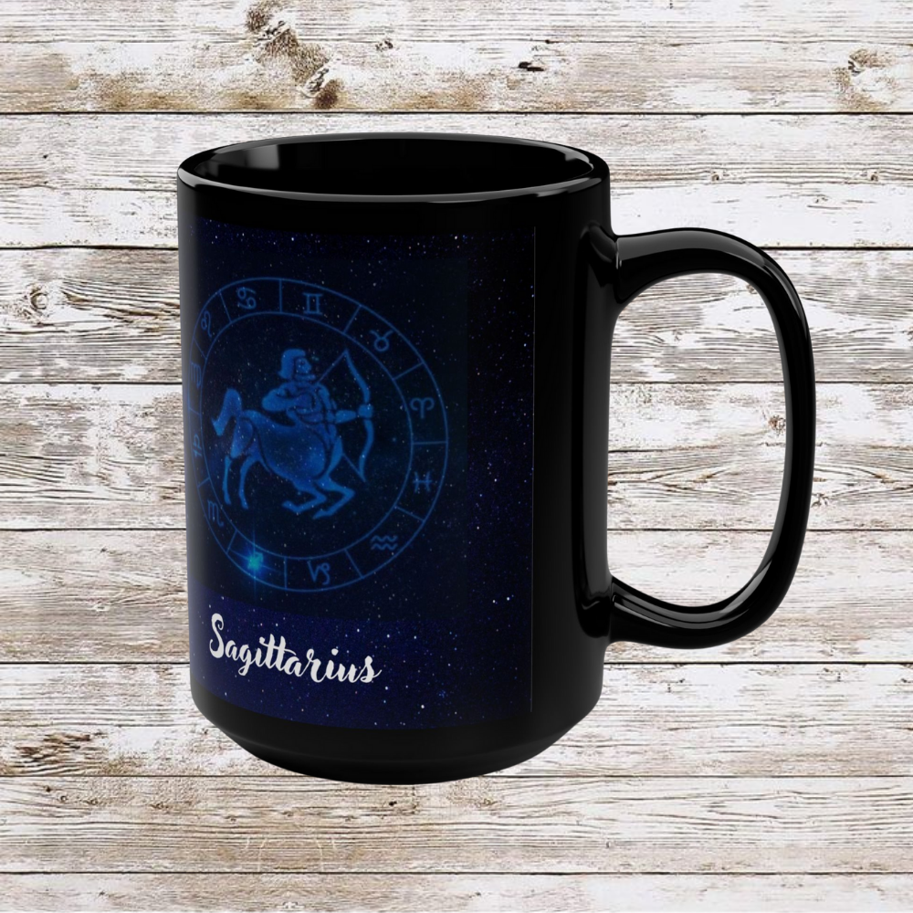 Sagittarius Zodiac Mug, Reflection Gratitude Astrology Gift 15oz Cup, Lunar New Year Coffee Cup, Black Astro Gift, Zodiac Sign Mug