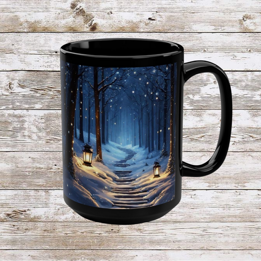 Moonlit Winter Trail Ceramic Mug - Coffee Lover Gift Idea, Tea Cup, Hot Beverage Mug, Novelty Mug, Unique Gift