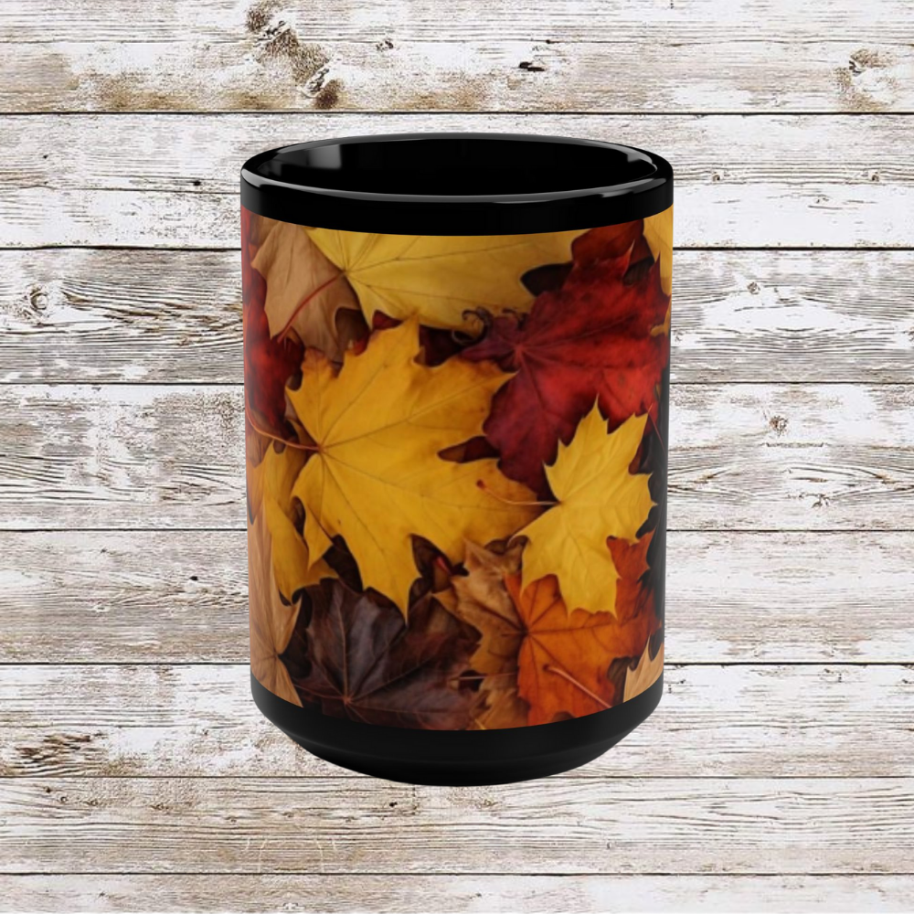 Fall Leaf Collage Coffee Mug, Thanksgiving Ceramic Cup, Cozy Home Gift