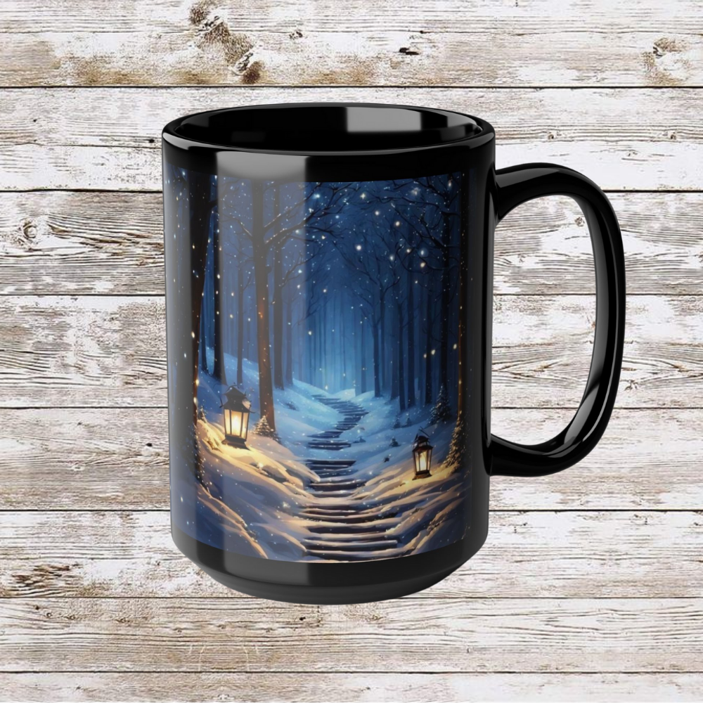 Moonlit Winter Trail Ceramic Mug - Coffee Lover Gift Idea, Tea Cup, Hot Beverage Mug, Novelty Mug, Unique Gift