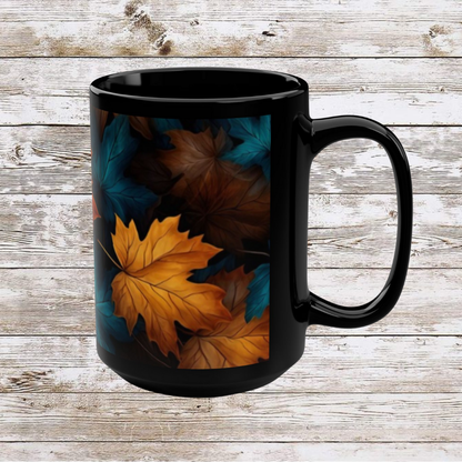 Blue and Orange Leaf Fall Decor Coffee Cup, Cozy Home Gift, Thanksgiving Ceramic 15oz