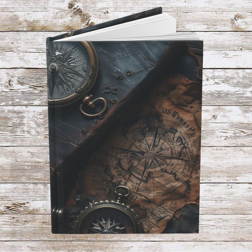 Compasses and Map Daily Journal - Hardcover Journal Matte, Planner, Personal Growth, Traveler's Notebook, Bullet Journal, Organizer, Gift