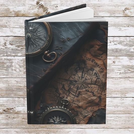 Compasses and Map Daily Journal - Hardcover Journal Matte, Planner, Personal Growth, Traveler's Notebook, Bullet Journal, Organizer, Gift
