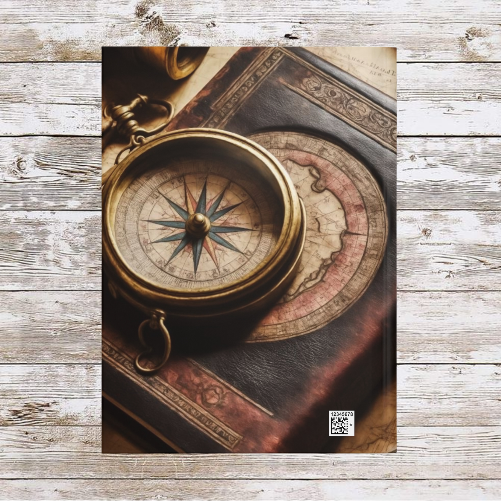 Compass and Book Daily Journal - Matte Hardcover Journal, Planner, Personal Growth Gift, Traveler's Notebook, Bullet Journal, Organizer