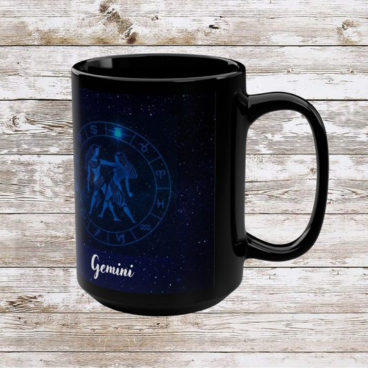 Gemini Zodiac Sign Astrology Mug, Reflection Gratitude Growth Black 15oz Cup, Astrology Gift, Lunar New Year Mug, Zodiac Mug, Coffee