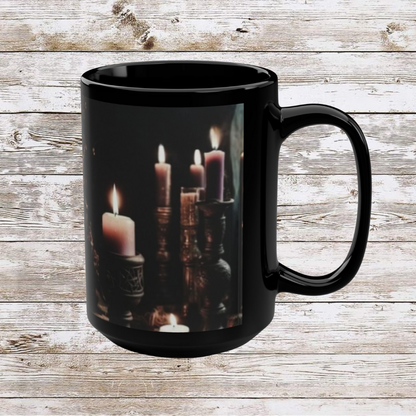 Dark Candles Coffee Mug, Ceramic Tea Cup, Hot Drinkware, Unique Gift Idea, Kitchen Decor - Black Mug, 15oz