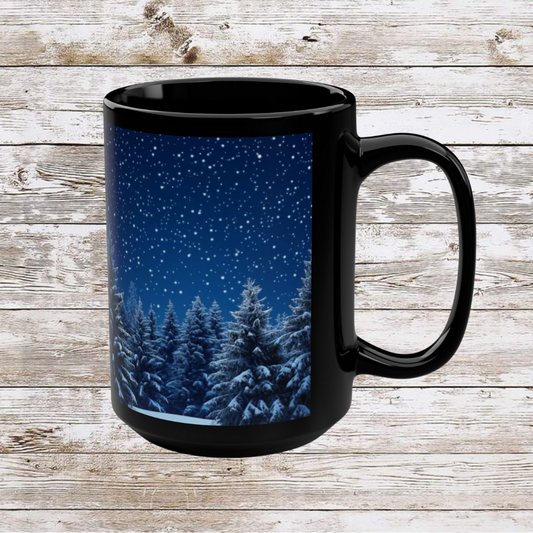 Green Christmas Tree Mug - Coffee Cup, Tea Cup, Hot Beverage Novelty Cup, Unique Holiday Gift, Ceramic Cup, Black Mug