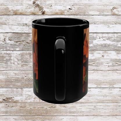 Fall Leaves Black Mug | 15oz Seasonal Coffee Cup, Fall Decor, Cozy Home Gift for Friends and Family, Thanksgiving Ceramic Mug