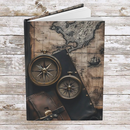 Compasses and Pouch Daily Journal - Hardcover, Planner, Reflection, Personal Growth - Traveler's Notebook, Bullet Journal, Organizer, Gift