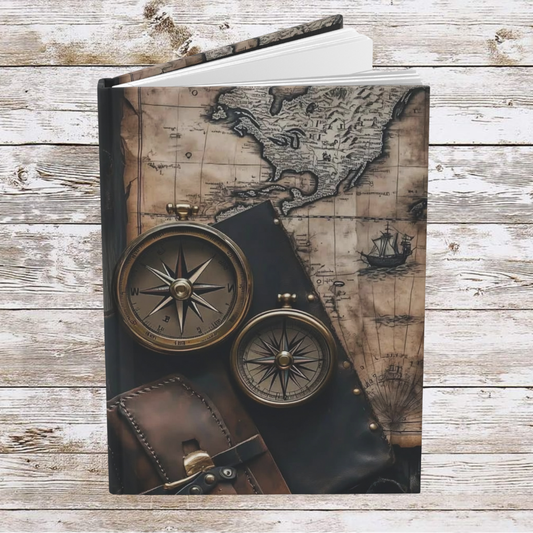 Compasses and Pouch Daily Journal - Hardcover, Planner, Reflection, Personal Growth - Traveler's Notebook, Bullet Journal, Organizer, Gift