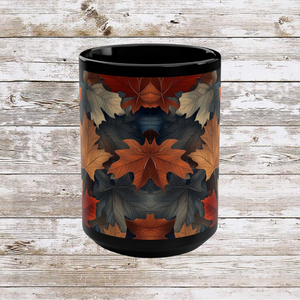Colorful Leaves Collage Coffee Mug, Thanksgiving Ceramic Cup, Cozy Home Gift