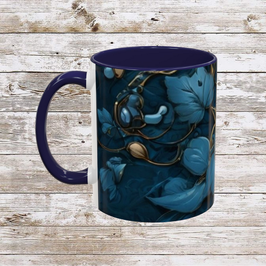 Blue Leaf Accent Coffee Mug | Perfect Gift for Nature Lovers, Home Decor, Mother's Day, Coffee Lovers, Art Enthusiasts