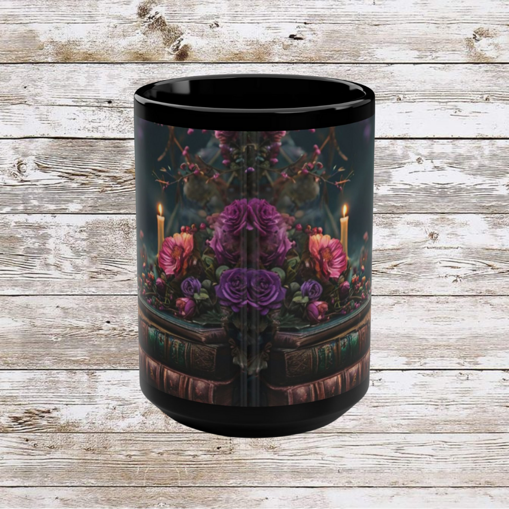 Coffee Mug - Candle and Books 15oz Ceramic Drinkware - Coffee Lover Gift Idea