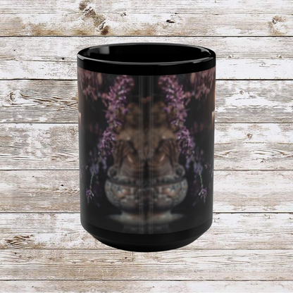 Candle and Stones Unique Tea Cup, Coffee Lover Mug, Hot Drink Gift Idea Black Mug, 15oz