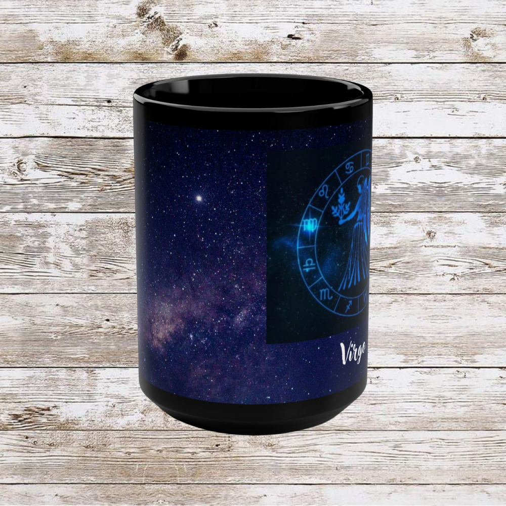 Virgo Zodiac Mug, Reflection Gratitude Astrology Gift 15oz Cup, Lunar New Year Coffee Cup, Black Astro Gift, Zodiac Sign Mug