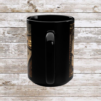 Clock and Papers Design, Thanksgiving Ceramic Cup, Cozy Home Gift, Seasonal Drinkware, Black Coffee Cup, Large Tea Mug
