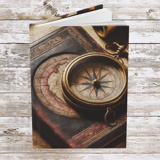 Compass and Book Daily Journal - Matte Hardcover Journal, Planner, Personal Growth Gift, Traveler's Notebook, Bullet Journal, Organizer