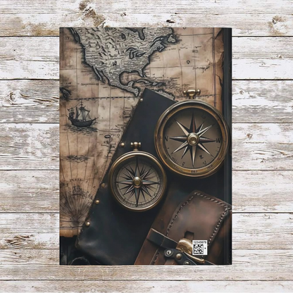 Compasses and Pouch Daily Journal - Hardcover, Planner, Reflection, Personal Growth - Traveler's Notebook, Bullet Journal, Organizer, Gift